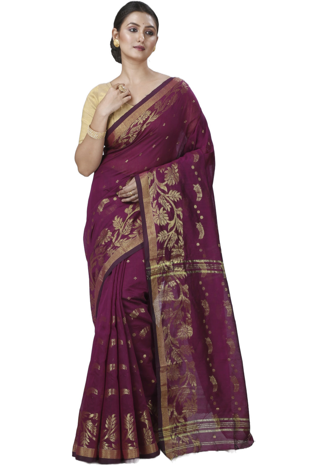 Maroon Blended Cotton Turik Hand Loom Saree (1252)